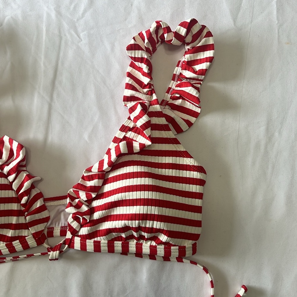 Stripped Ruffle Bikini Top - Picture 2 of 3
